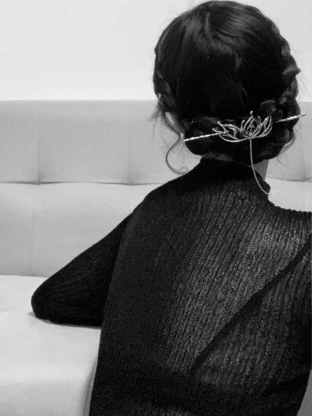 Wampunk Lotus Hollow Silver Long Tassel Hair Stick