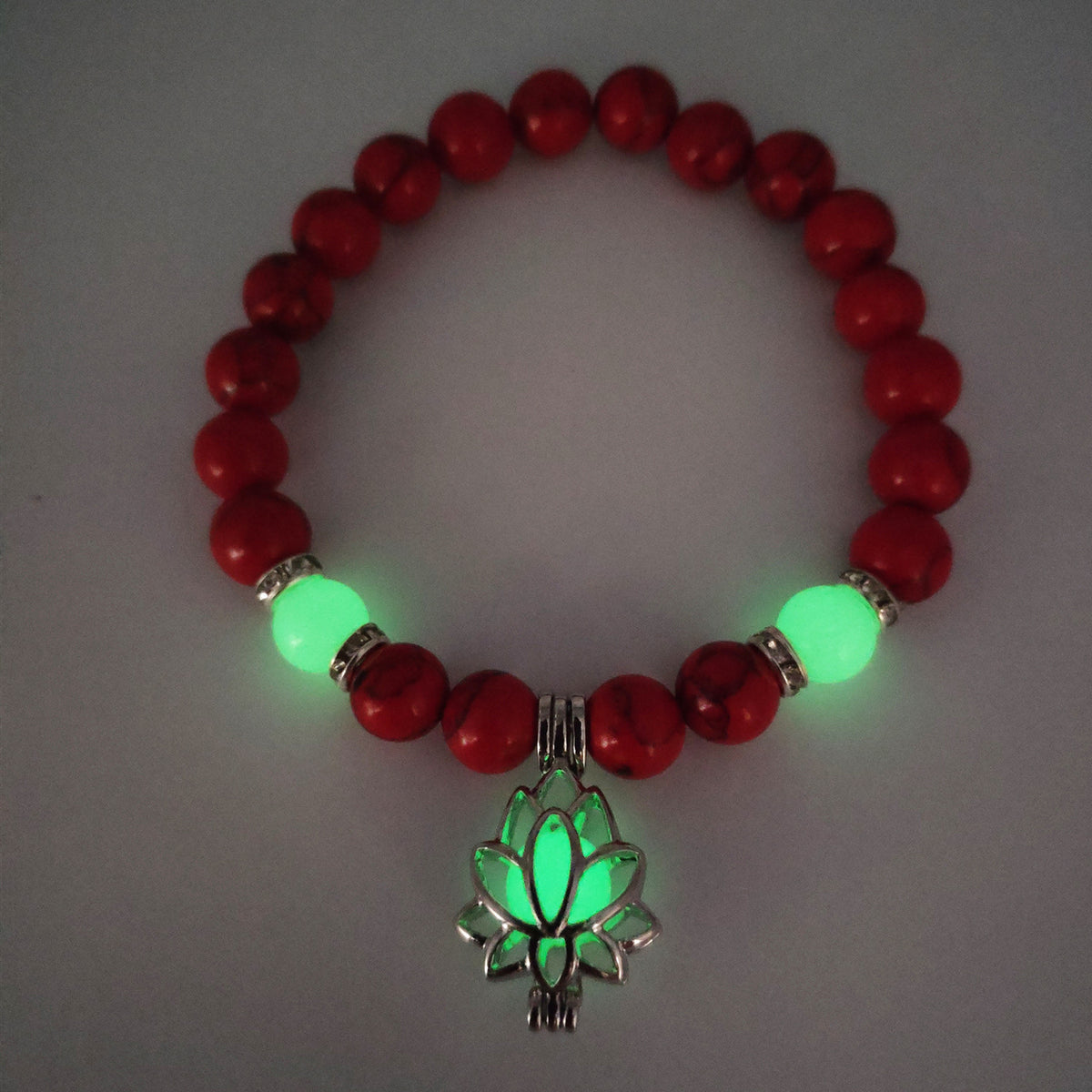 Turquoise Bead Bracelet with Lotus and Sanskrit Design