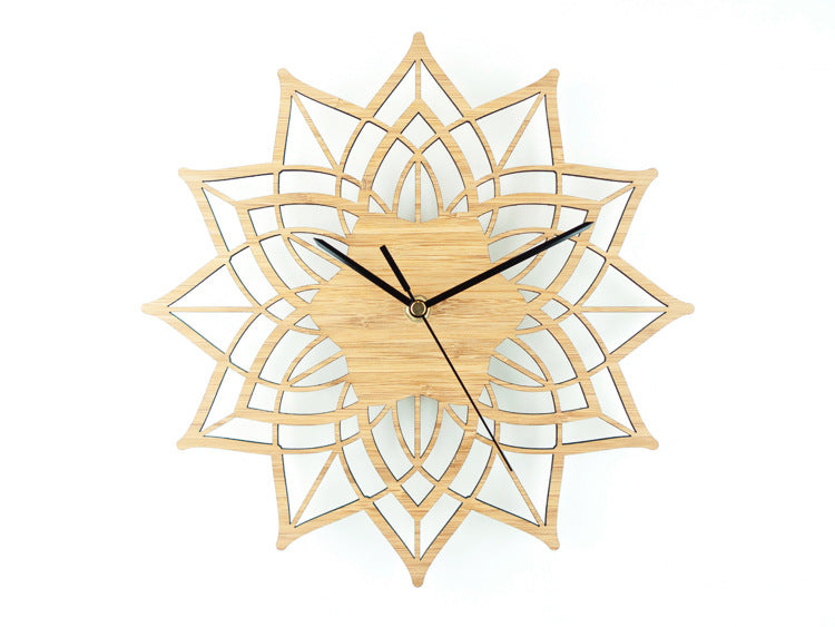 Natural Wood Lotus Bamboo Wall Clock - Modern Quartz Design
