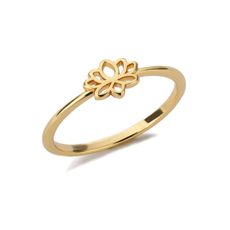 New Cross-Border Gold-Plated Hollow Lotus Ring for Women