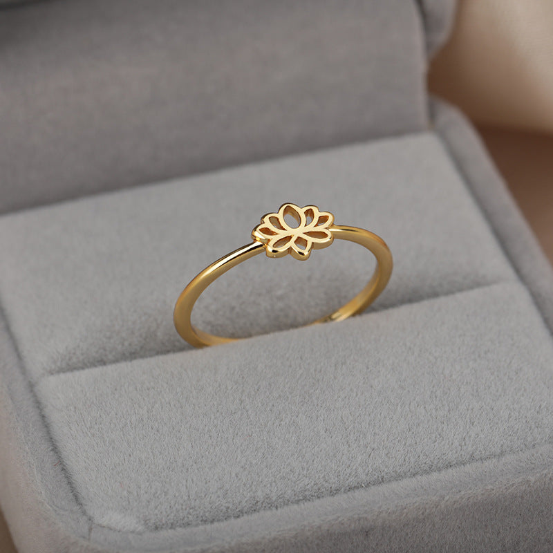 New Cross-Border Gold-Plated Hollow Lotus Ring for Women