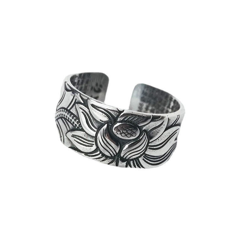 999 Pure Silver Vintage Thai Lotus Flower Ring