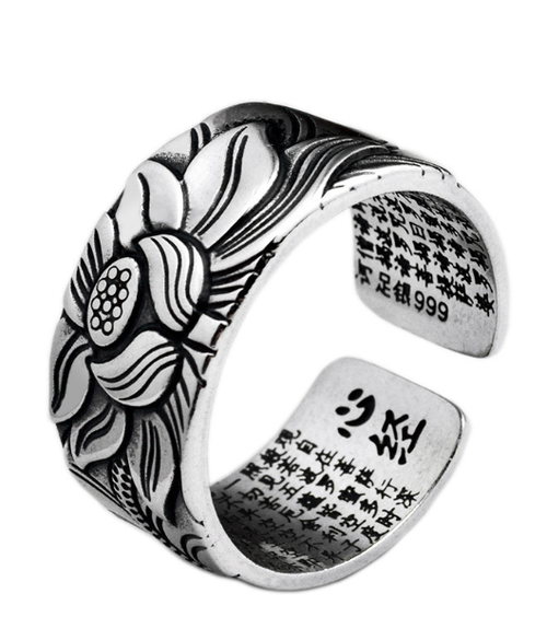 999 Pure Silver Vintage Thai Lotus Flower Ring
