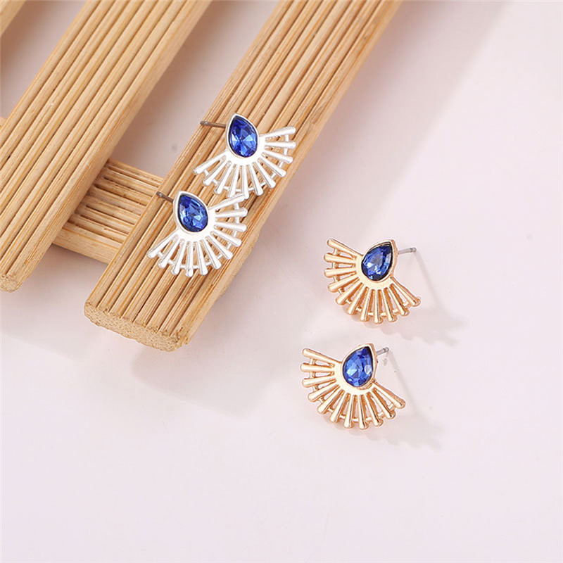 Lotus Shaped Hollow Fan Earrings with Drop Gemstones
