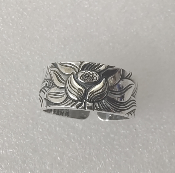 999 Pure Silver Vintage Thai Lotus Flower Ring