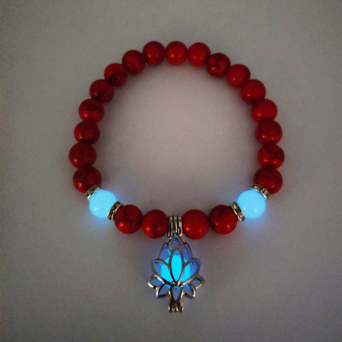 Turquoise Bead Bracelet with Lotus and Sanskrit Design