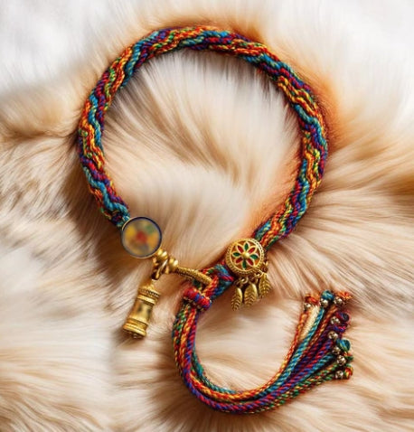 Cotton Woven Anklet with Lotus Pendant and Beads