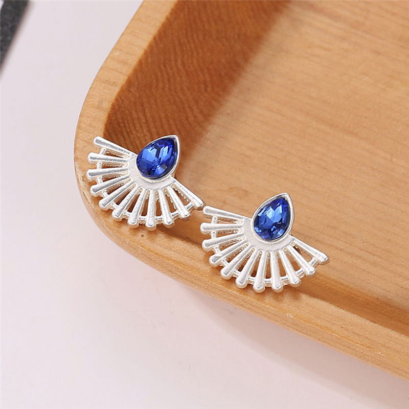 Lotus Shaped Hollow Fan Earrings with Drop Gemstones