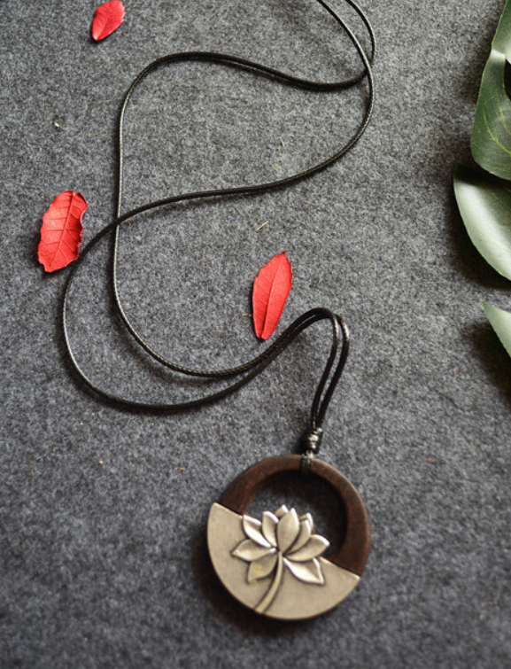 Vintage Ethnic Style Women's Long Necklace with Lotus Design