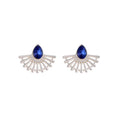 Lotus Shaped Hollow Fan Earrings with Drop Gemstones