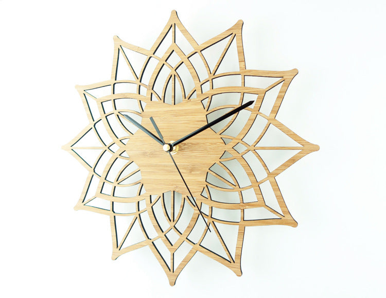Natural Wood Lotus Bamboo Wall Clock - Modern Quartz Design