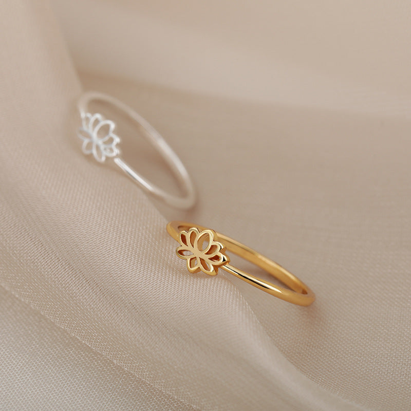 New Cross-Border Gold-Plated Hollow Lotus Ring for Women