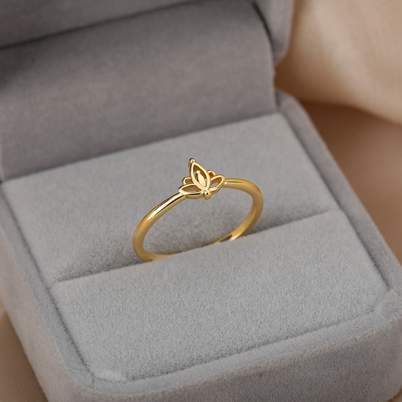 New Cross-Border Gold-Plated Hollow Lotus Ring for Women