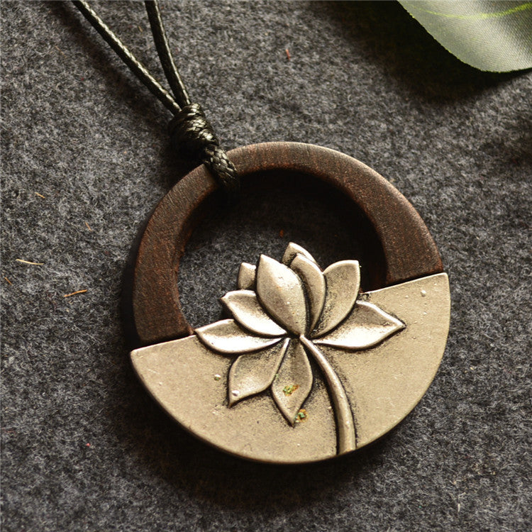 Vintage Ethnic Style Women's Long Necklace with Lotus Design