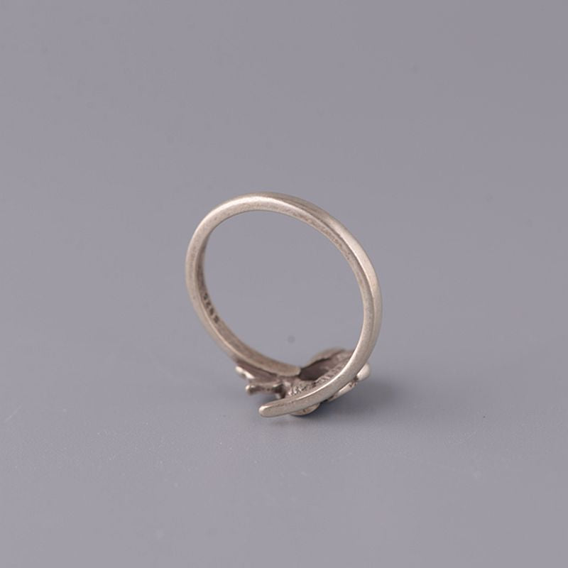 S925 Silver Vintage Blue-Fired Lotus Ring for Women