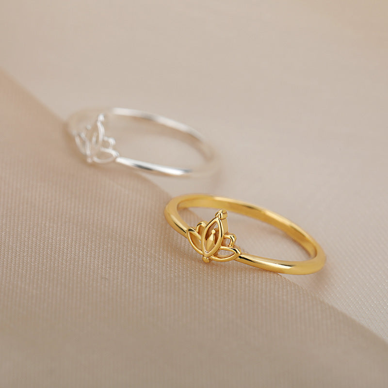 New Cross-Border Gold-Plated Hollow Lotus Ring for Women