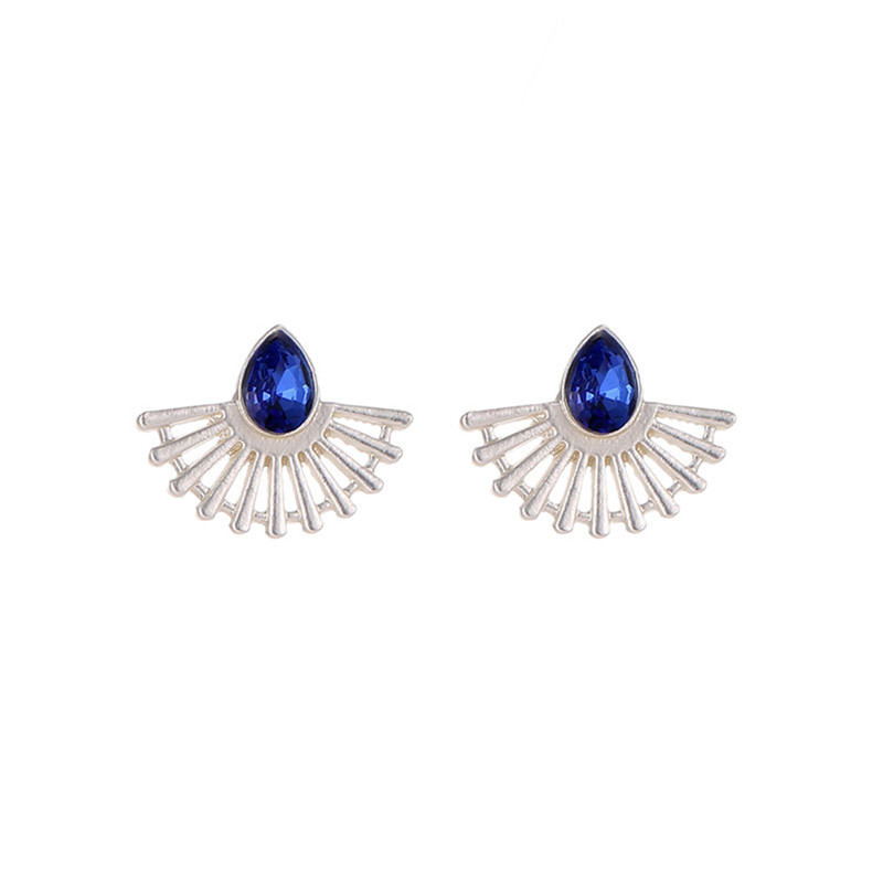 Lotus Shaped Hollow Fan Earrings with Drop Gemstones