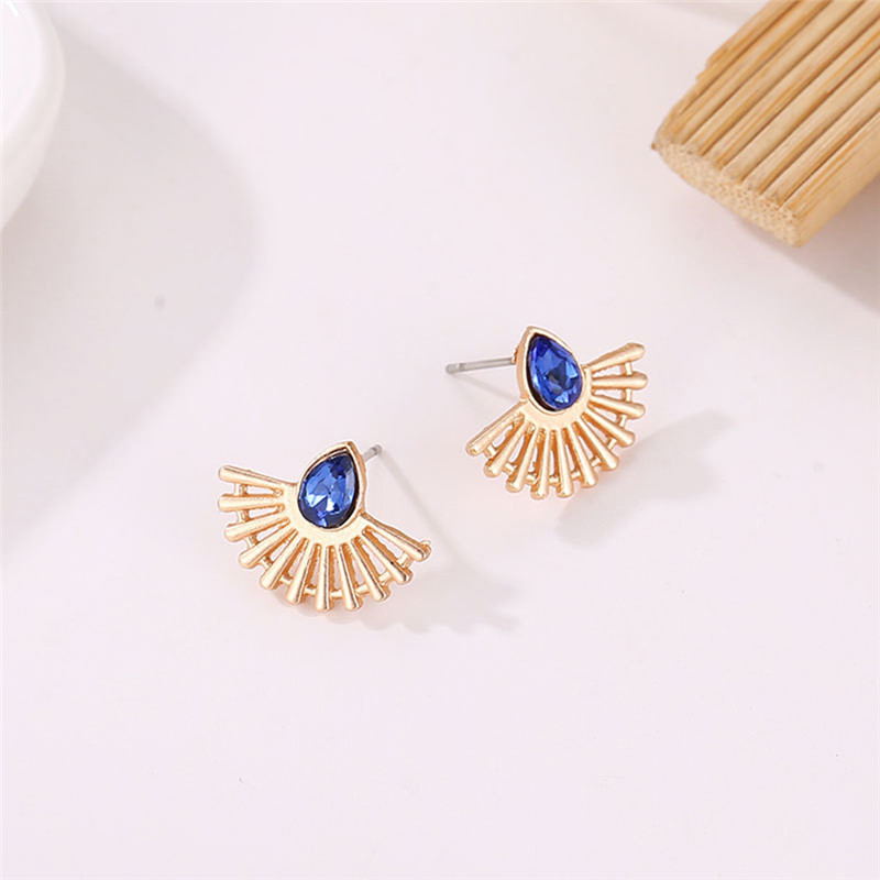 Lotus Shaped Hollow Fan Earrings with Drop Gemstones
