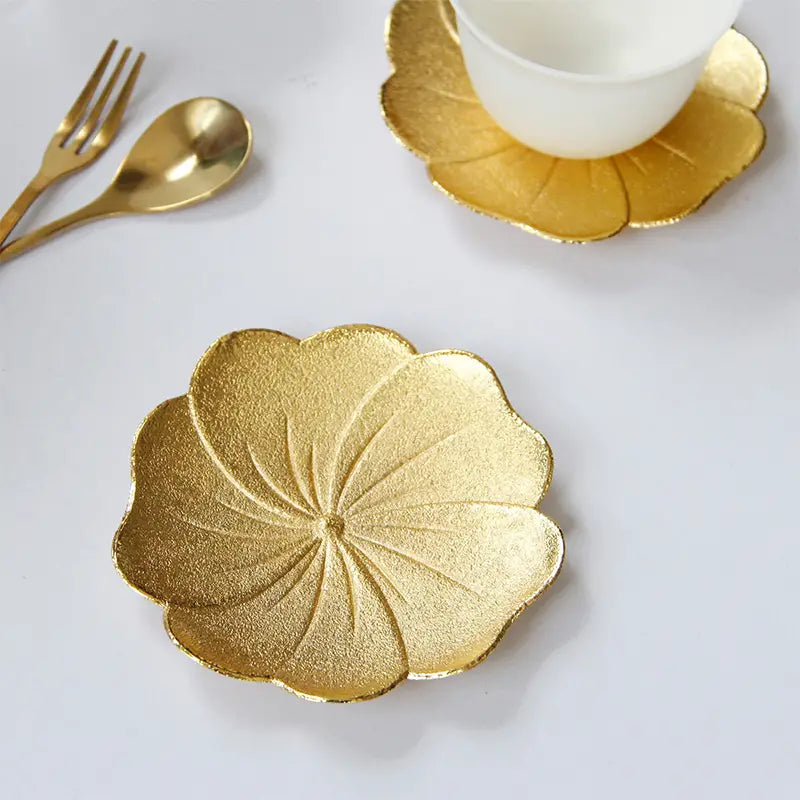 Luxury Gold Lotus Leaf Embossed Metal Coaster (1pc)