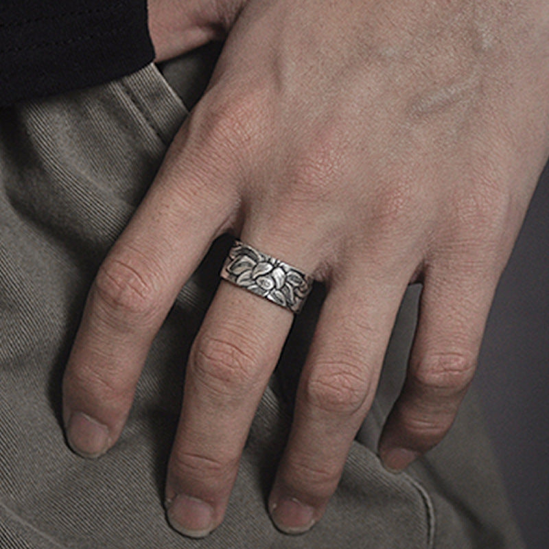 Retro Lotus Hannya Shingyo Ring for Men and Women