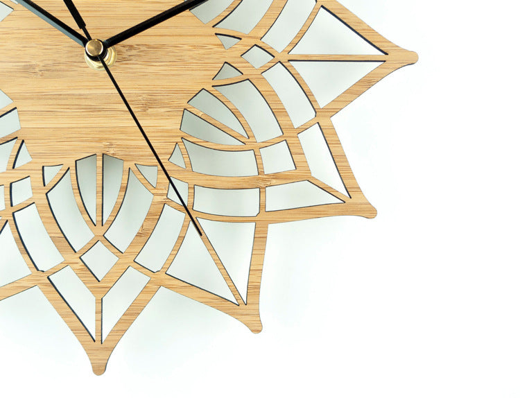 Natural Wood Lotus Bamboo Wall Clock - Modern Quartz Design