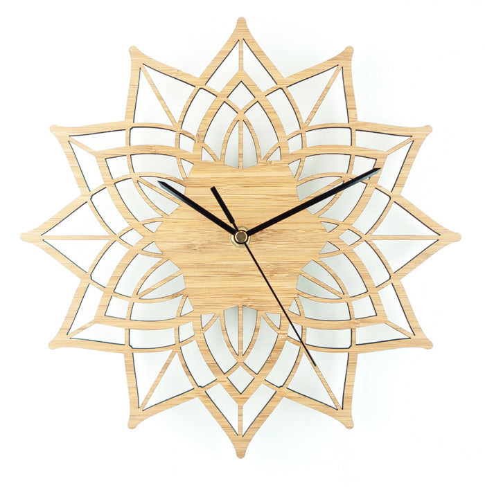 Natural Wood Lotus Bamboo Wall Clock - Modern Quartz Design