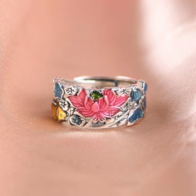 Retro Distressed Women's Fish Play Lotus Ring