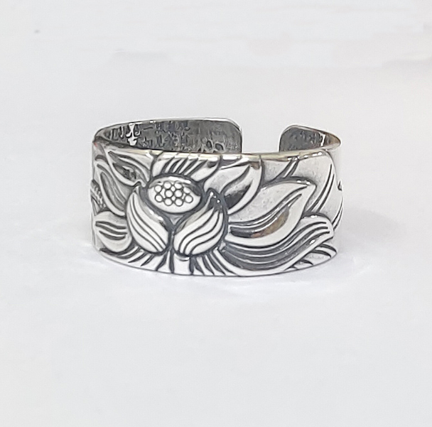 999 Pure Silver Vintage Thai Lotus Flower Ring