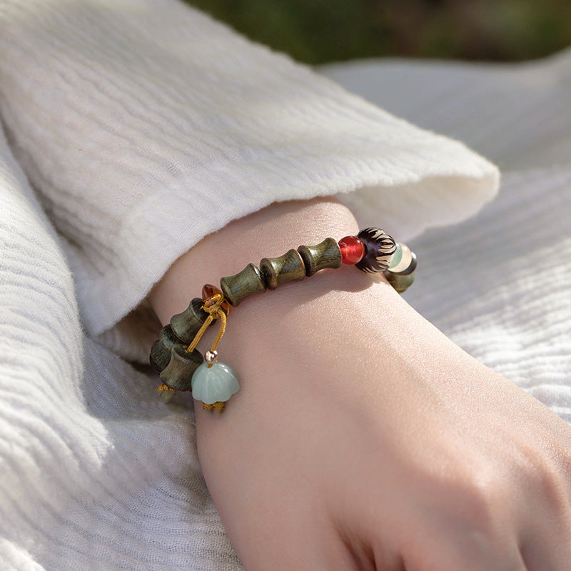 Festival Rising Bamboo Lotus Pendant with Sandalwood Bracelet